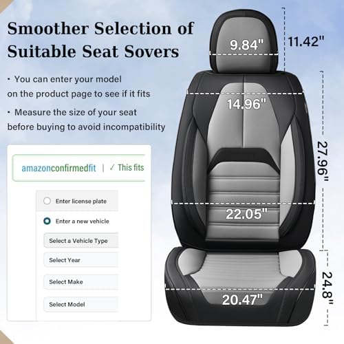 Coverado Waterproof Nappa Leather Car Seat Covers, Automotive Seat Covers，Front Car Seat Cushion & Car Seat Protector, Seat Covers Universal Fit for Most Cars, SUVs,Trucks,Black&Gray - Image 5