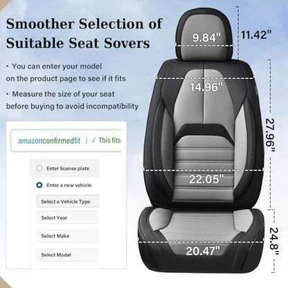 Coverado Waterproof Nappa Leather Car Seat Covers, Automotive Seat Covers，Front Car Seat Cushion & Car Seat Protector, Seat Covers Universal Fit for Most Cars, SUVs,Trucks,Black&Gray - Image 5