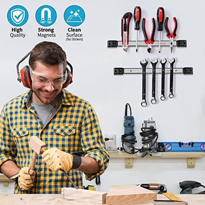6 Pieces 12" Magnetic Tool Holder Strip, Stainless Steel Surface Tool Magnet Bar, Metal Tool Organizer Rack for Garage Organization, Easy To Install in Workshop, Mounting Screws Included - Image 2
