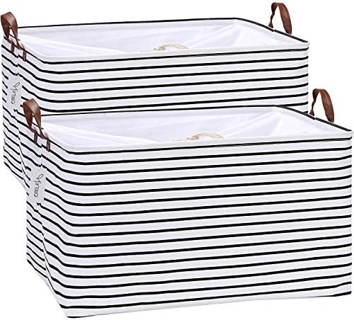 Hinwo 70L Extra Large Canvas Storage Bin with Lid and Handles, 2-Pack by Hinwo