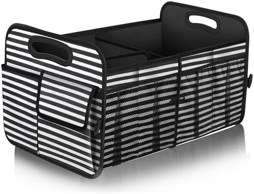 Femuar Car Trunk Organizer,Car Storage Organizer with 72L Large Capacity Waterproof Collapsible and 11 Pockets,Trunk Organizer for Car Suv/Jeep/Sedan, Large Size, Stripe by GuangzhouTailinTechnologyCo