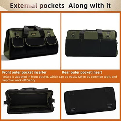 FASTECH 20-inch Wide Mouth Tool Bag with Water Proof Molded Base, Wide Mouth Tool Tote Bag, Waterproof Tool Organizer Bag for Men with Adjustable Shoulder Strap(No Bottom Shell) - Image 3