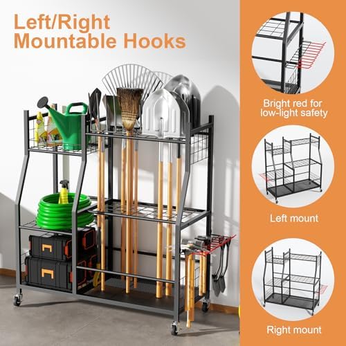 Garden Tool Organizer with Wheels for Garage, Freestanding Garage Tool Organizer, Yard Tool Holder, Garden Tool Cart for Long Handled Tools,Rakes, Brooms, Yard Storage Rack for Shed, Indoor, Outdoor - Image 5
