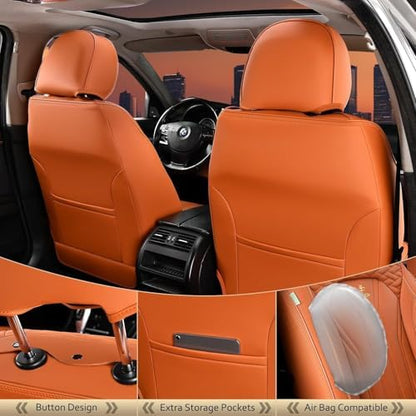 FLORICH Car Seat Covers Full Set Orange Seat Cover Front Seats and Back Leather Seat Covers for Cars Waterproof Car Seat Cushion Universal Car Seat Protector Fit for Most Cars Trucks SUVs - Image 3