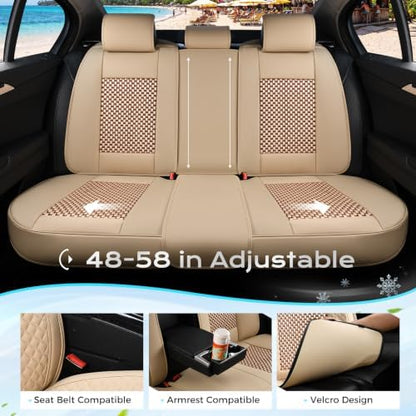 Coverado Seat Covers Full Set, 5 Seats Universal Seat Covers for Cars, Beige Car Seat Covers Front Seats Back Seat Cover, Breathable Car Seat Cushion, Leather Seat Cover Seat Protector Fit Most Cars - Image 4