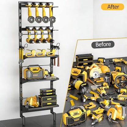 BUKFEN Garage Tool Storage Rack, Wall Mount 5-Tier Metal Organizer - Image 4