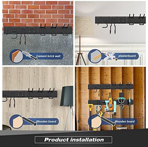 Sttoraboks Garage Wall Organizer, Heavy Duty Tool Hangers for Garage Wall with 8 Double Hooks & 3 Rails, Tool Organizer Wall Mount, Garage Hanging Storage Rack for Shovel, Rake, Broom and Ski Gear - Image 5