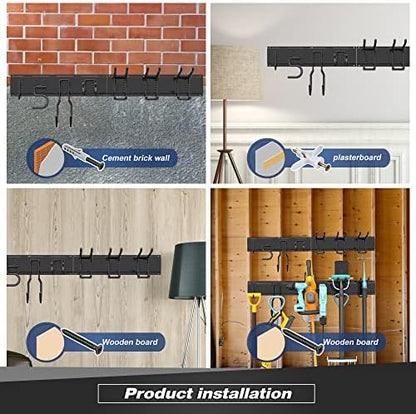 Sttoraboks Garage Wall Organizer, Heavy Duty Tool Hangers for Garage Wall with 6 Double Hooks & 2 Rails, Tool Organizer Wall Mount, Garage Hanging Storage Rack for Shovel, Rake, Broom and Ski Gear - Image 5
