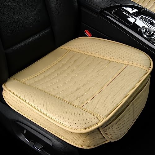 2pc Edge Wrapping Comfortable Car Front Seat Covers, Seat Protectors, Anti-Slip Bottom Seat Cushion Covers for Auto with PU Leather(Beige) by SunnyColor