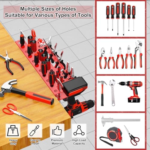Metal Screwdriver Organizer, Wall Mount Plier Organizer Hammer Holder, Hand Tool Storage Rack for Garage Workshop Workbench(Red, 1PC) - Image 3