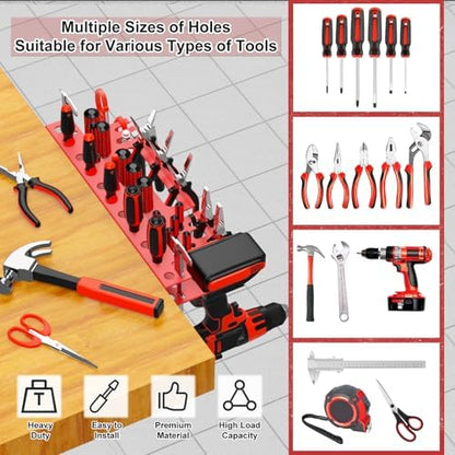Metal Screwdriver Organizer, Wall Mount Plier Organizer Hammer Holder, Hand Tool Storage Rack for Garage Workshop Workbench(Red, 1PC) - Image 3