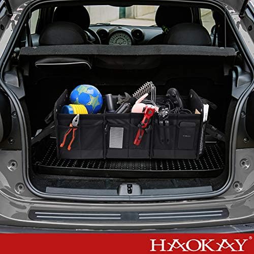 HAOKAY Car Trunk Organizer with Lid，Heavy Duty Extra Large Premium Black Oxford Multi Compartments Collapsible trunk organizer for SUV, Van, Truck, Sedan, Jeep （90L - Image 6