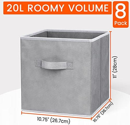 Criusia Storage Cubes - 11 Inch Heavy Duty Fabric Closet Bins for Shelves, Cube Organizer - 8 Pack Collapsible Decorative Storage Bins Baskets for Organizing Clothes Blankets Toys (Grey) - Image 2