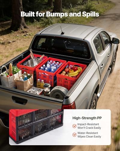 VEVOR Plastic Collapsible Storage Bins, 32L 3 Packs, Stackable Folding Storage Crates with Handles, Holds 26 lbs Per Bin, Foldable Heavy Duty Containers, Space-Saving Baskets, for Home Organizing - Image 6