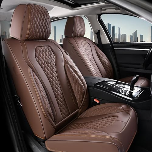 Coverado Seat Covers Front Seats, Coffee Car Seat Covers 2 Pack, Driver Seat Cover, Luxury Automotive Seat Covers, Car Seat Cushion, Front Car Seat Covers Leather Seat Protector Fit for Most Cars by COVERADOAUTO