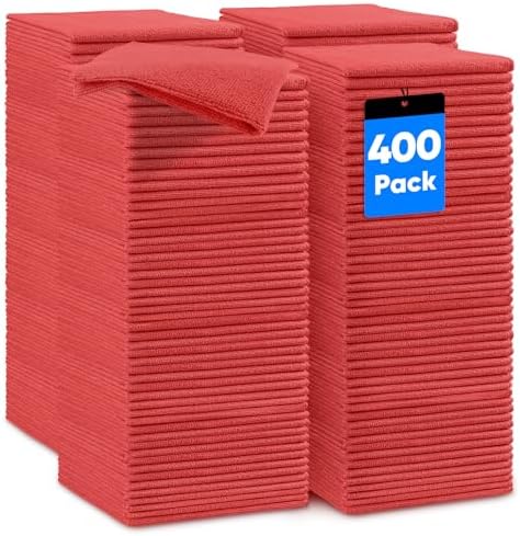 HOMEXCEL Microfiber Cleaning Cloth 400 PK, Towels for Cars, Shop Rags, Red by HOMEXCEL