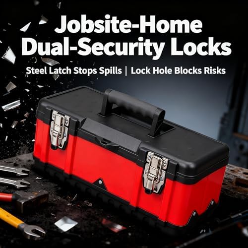 Jack Boss Tool Box 15.5 Inch Small Portable Tool Organizer Box with Built-in Short Non-slip Handle Car Box with Removable tray - Image 3