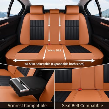FLORICH Leather Seat Cover, Car Seat Covers Full Set, Waterproof Car Seat Protectors 5 Seats, Front and Rear Seat Covers for Cars, Automotive Seat Protector Fit for Most Cars SUV Trucks - BrownBlack - Image 4