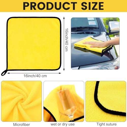 Tallew 60 Pcs Microfiber Towels: 16"x16" Microfiber Drying Towels Bulk Micro Fiber Car Cleaning Cloth for Cars Drying Washing Polishing Cleaning Household Supplies (Black,Yellow) - Image 2