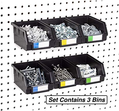 Pegboard Bins - 3 Pack Black Large - Hooks to Any Peg Board - Organize Hardware, Accessories, Attachments, Workbench, Garage Storage, Craft Room, Tool Shed, Hobby Supplies, Small Parts - Image 3