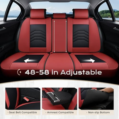 Coverado Seat Covers, Front and Back Seat Covers for Cars, Car Seat Cover, Car Seat Protector Waterproof, Car Seat Cushion Faux Leather, Seat Covers Carseat Cover Universal Fit for Most Cars Red&Black - Image 4