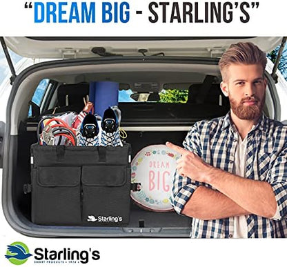 Starling's Car Trunk Organizer Super Strong, Foldable Storage Cargo Box for SUV, Auto, Truck Nonslip Waterproof Bottom, Fits any Vehicle, Come w Adjustable TieDown Straps W LID (Black, 2 - Image 4