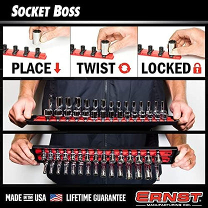 ERNST Socket Boss Combo 3-Pack Tool Organizer with Twist-Lock Technology, Red, Model 8510A – Secure Storage for Socket Wrench Sets - Made in USA - Image 4