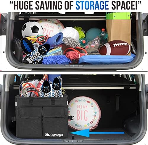 Starling's Car Trunk Organizer Super Strong, Foldable Storage Cargo Box for SUV, Auto, Truck Nonslip Waterproof Bottom, Fits any Vehicle, Come w Adjustable TieDown Straps W LID (Black, 2 - Image 5