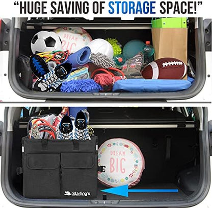 Starling's Car Trunk Organizer Super Strong, Foldable Storage Cargo Box for SUV, Auto, Truck Nonslip Waterproof Bottom, Fits any Vehicle, Come w Adjustable TieDown Straps W LID (Black, 2 - Image 5