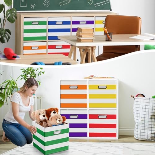 CroBlissful 11 Inch 6 Pcs Fabric Storage Cubes with Handle, Dark Color - Image 6
