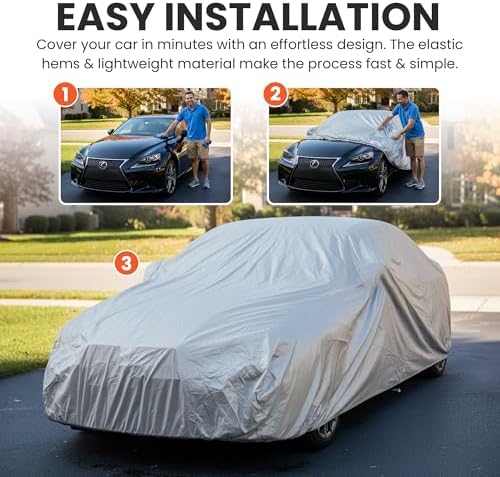 Weatherproof Light Car Cover for Sedans, Sports Cars & Coupes – Size CA10 – All-Weather Protection, Scratch-Resistant – Full Exterior Outdoor Cover, Must-Have Automobile Accessories - Image 3