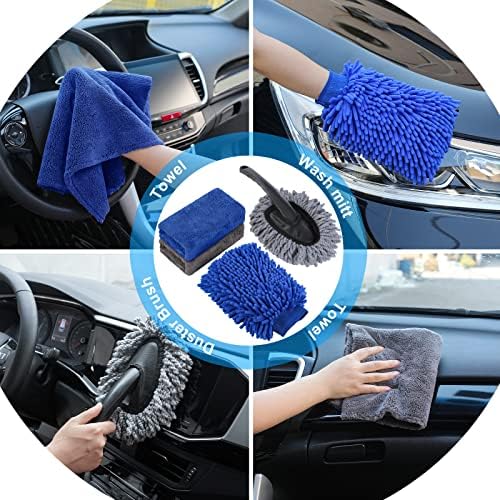 33Pcs Car Wash Detailing Kit Cleaning Kits with Foam Gun Sprayer Brush Large Wash Mitt Towels Complete Interior Exterior Car Washing Supply Set Blue - Image 5