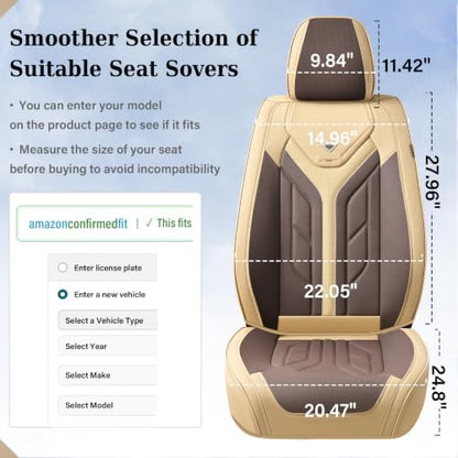 Coverado Car Seat Covers Full Set, Automotive Seat Covers Car Seat Protector Car Seat Cushion, Waterproof Leather Seat Covers for Cars, Universal Fit for Most Sedans SUV Pick-up Truck(Beige&Coffee) - Image 5