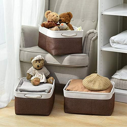 Large Storage Baskets for Shelves, Fabric Baskets for Organizing, Collapsible Storage Bins for Closet, Nursery, Clothes, Home & Office [3-Pack, White&Brown] - Image 2