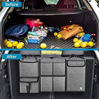 Car Trunk Organizer with Cooler, Hanging Organizers with Large Pockets, Zippers Detachable Seat Back Storage, Waterproof for Jeeps, SUVs, Grey - Image 4