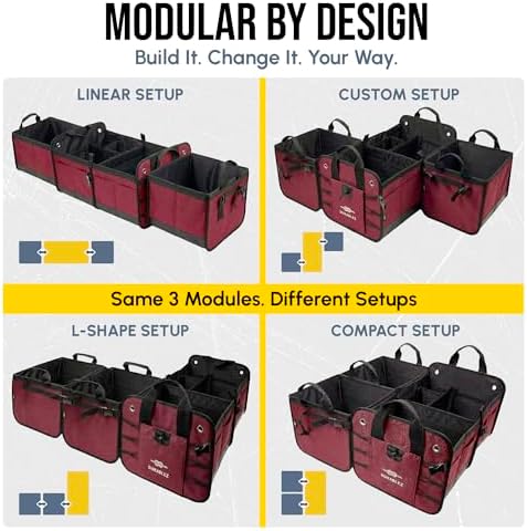 Extra Large Car Trunk Organizer - Trunk Storage - Modular Detachable Configurable Collapsible - for SUV Minivan Truck Sedan Van - 4 Compartment XXL, Cherry - Image 2