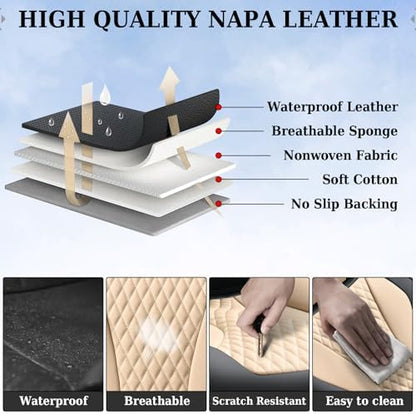 Coverado Waterproof Nappa Leather Car Seat Covers, Automotive Seat Covers，Front Car Seat Cushion & Car Seat Protector, Black&Beige Seat Covers Universal Fit for Most Cars, SUVs, Trucks - Image 6