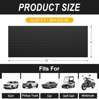 Grandroad auto 8x25 FT Garage Floor Mat, 2.8mm Thickened Flooring Roll for Under Car Diamond Plate PVC Rubber Mat with 20 Pcs Tapes, Non-Slip Floor Mat for Garage, Warehouse, Gyms, Trailer, Black - Image 2