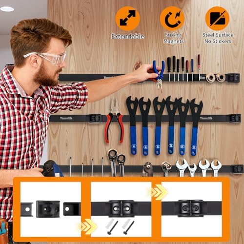 18" Magnetic Tool Holder Strip, 6 Pieces Black Metal Tool Organizer Rack with Stainless Steel Surface, Magnet Bar for Garage Workshop, Easy To Install with Mounting Screws - Image 3