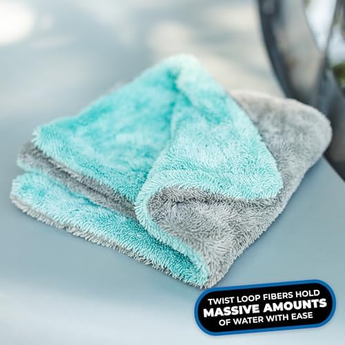 The Rag Company Liquid8r Car Drying Towel, Aqua Blue/Grey, 16x16 in, 2-Pack - Image 3