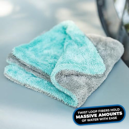 The Rag Company Liquid8r Car Drying Towel, Aqua Blue/Grey, 16x16 in, 2-Pack - Image 3