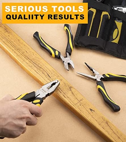 DOWELL 7-Piece Pliers Set - 10-Inch Groove Joint, 8-Inch Adjustable Wrench, Combination, 6-Inch Long Nose, Diagonal Cutting, Screwdrivers - Maintenance Tool Kit With Pouch - Image 4