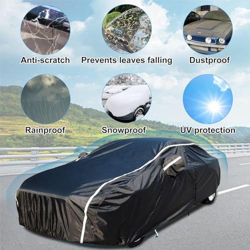 Waterproof Car Cover for Automobiles All Weather - Coverado Car Cover Heat Protection with Zipper Door, Cotton Backing Snowproof UV Protection Windproof, Universal Fit for Sedan (201"-210") - Image 5