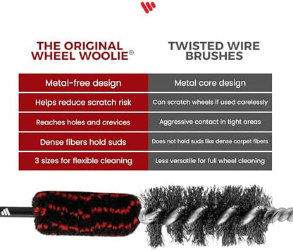 Wheel Woolies Car Detailing Brush Set - 3pc Car Wheel Brush Kit (18”, 12”, 12”) for Rims, Barrel, Spokes & Brake Dust | Soft No Scratch Rim Brush with Long Handle & Anti-Slip Grip | Made in USA - Image 7