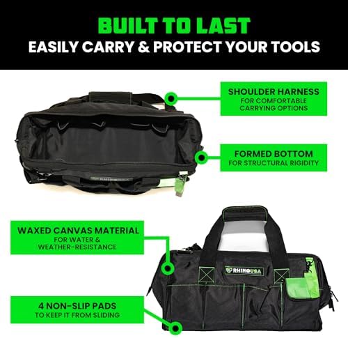 Rhino USA Tool Bag (18-Inch) - Heavy Duty Wide Mouth Tote for Men - Image 3