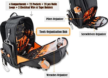 WELKINLAND 72Pockets Rolling Tool backpack, Tool Bag Backpack With Wheels - Image 2