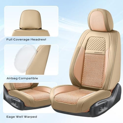 Coverado Car Seat Covers Full Set, Nappa Leather Beige Seat Covers for Cars, Waterproof Car Seat Protector, Front and Back Seats Universal Fit for Most Vehicles - Image 3