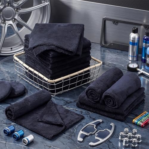 Shimeyao 40 Pcs 16 x 16 Inch Edgeless Microfiber Plush Towels for Cars Detailing Drying Wash Polishing Absorbent Cleaning Cloths, 500 GSM (Black) - Image 5