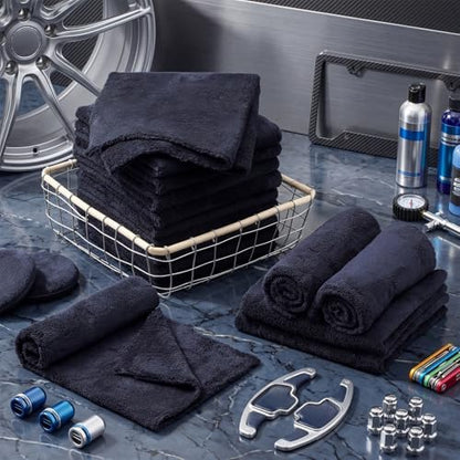 Shimeyao 40 Pcs 16 x 16 Inch Edgeless Microfiber Plush Towels for Cars Detailing Drying Wash Polishing Absorbent Cleaning Cloths, 500 GSM (Black) - Image 5