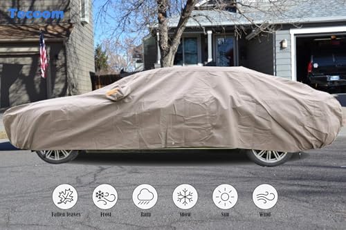 Tecoom Thick Shell Car Cover Super Breathable-Waterproof Windproof Snow Sun Rain UV Protective Outdoor All Weather Fit 170-190 Inches Length Sedan - Image 3